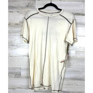 Indie Peace Mens Small Cream Organic Cotton Handmade Short Sleeve T-Shirt NEW